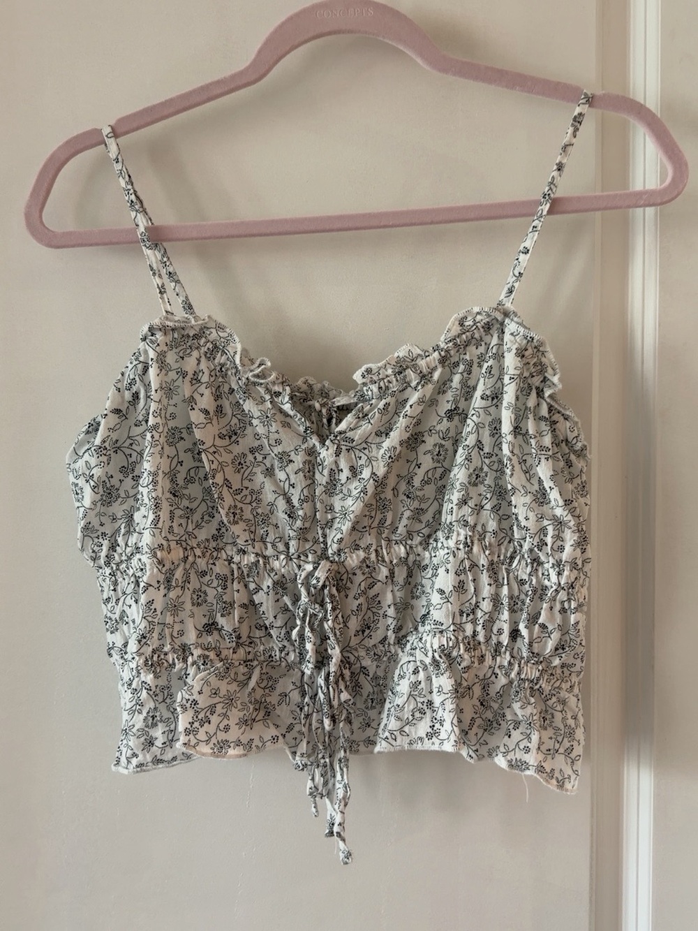 American Eagle Outfitters White Floral Smocked Drawstring Cami